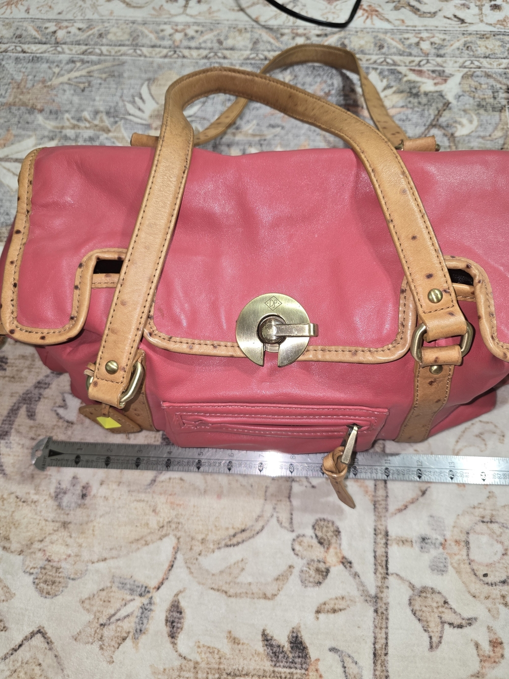 Donald Pliner Grapefruit Handbag with Ostrich Trim